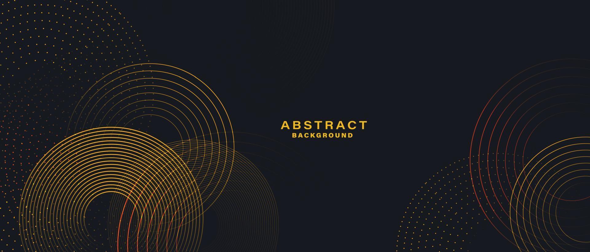 Abstract black background with white and gold circle lines. vector