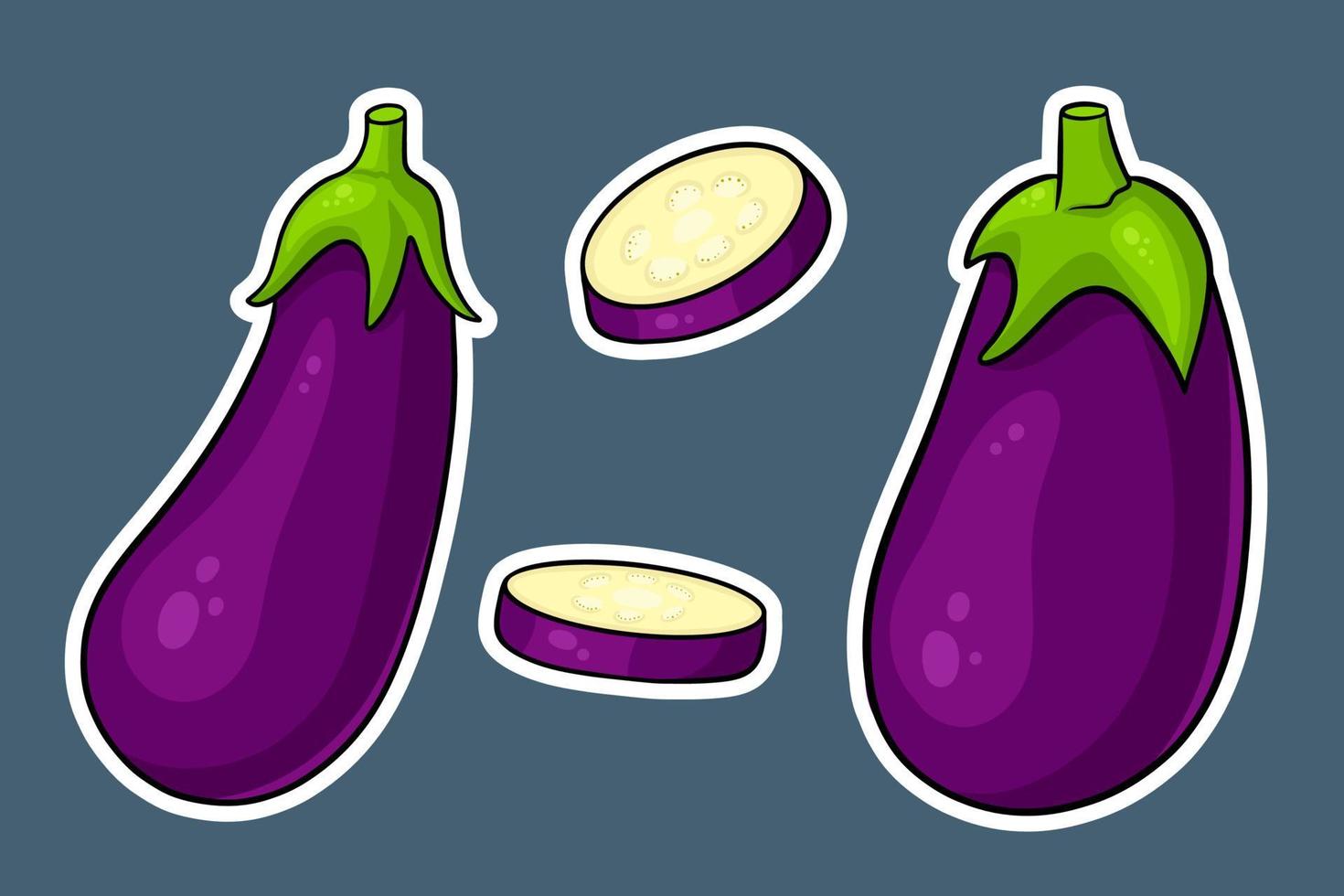 Eggplant set. Whole eggplant and cut wedges. vector