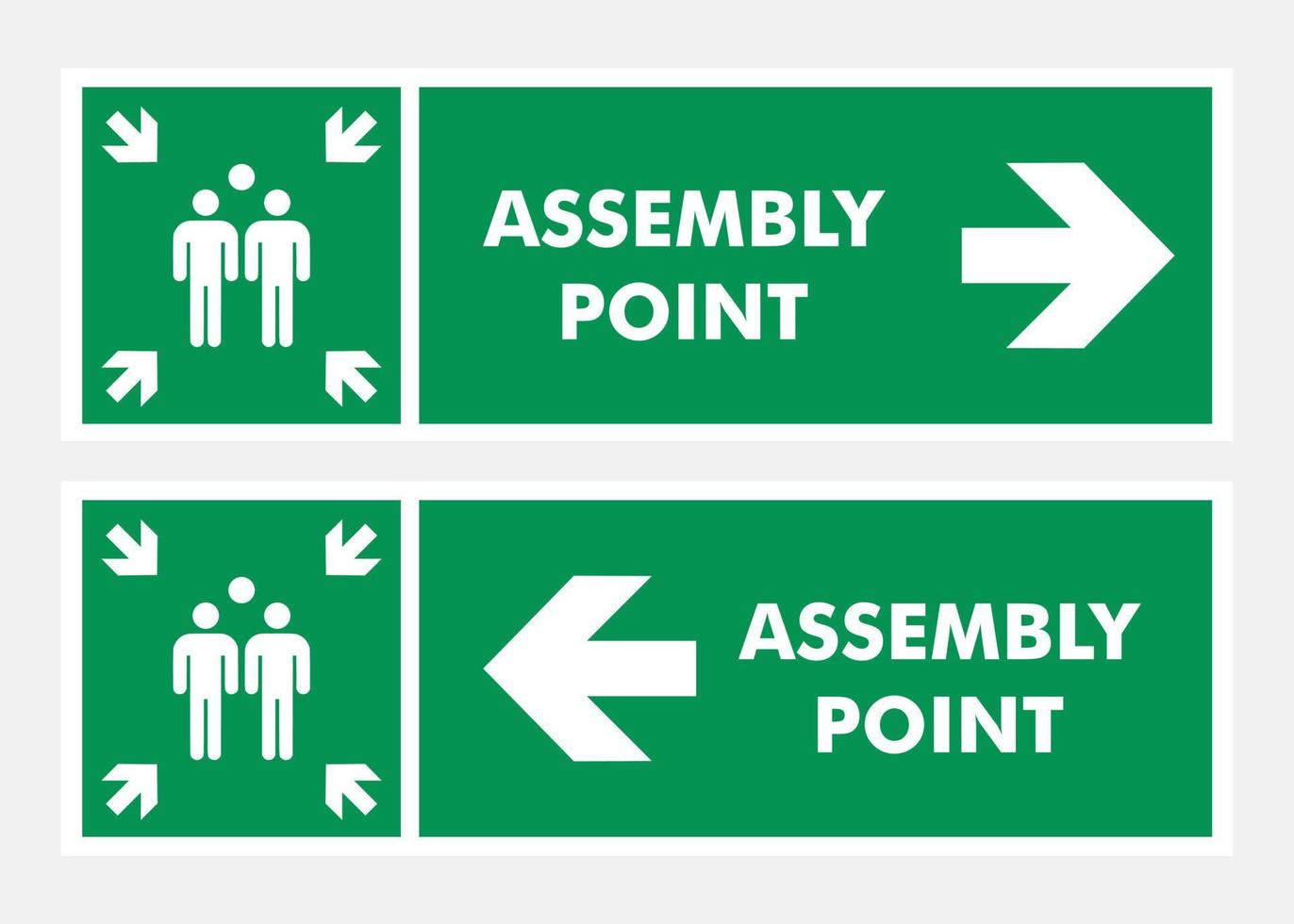 Signs of gathering places for emergencies, Assembly point right and left vector