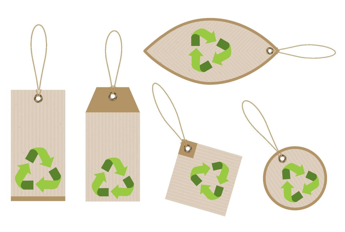 Set of eco friendly tags on craft paper with rope. Bio recycled isolated vector set
