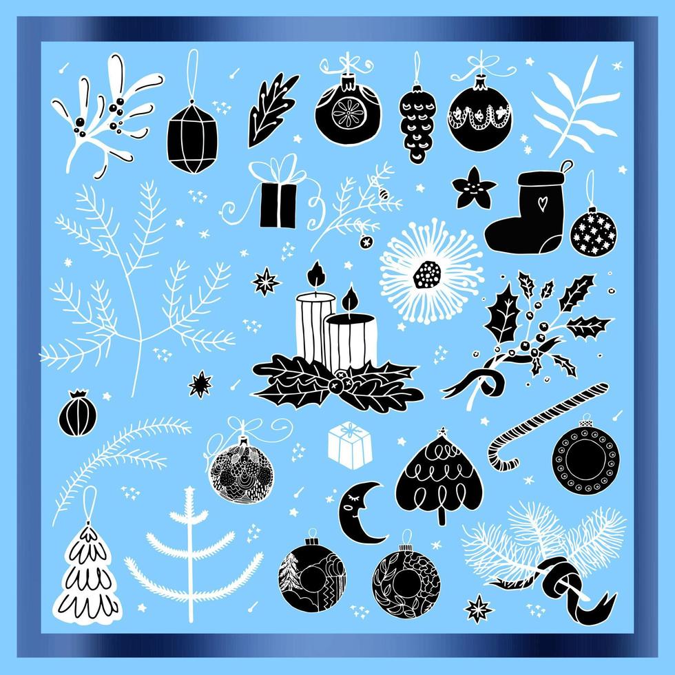 new year and Christmas set of vector doodle isolated elements.