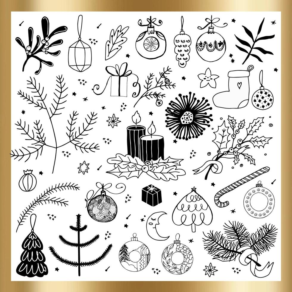 new year and Christmas set of vector doodle isolated elements.