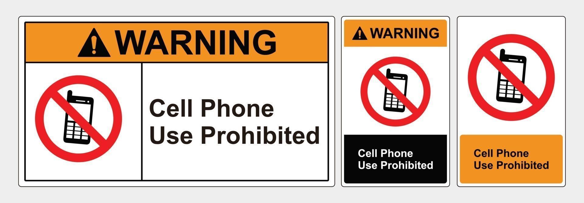 señal de seguridad, uso del teléfono celular prohibido, firmar formularios de paisaje y retrato vector