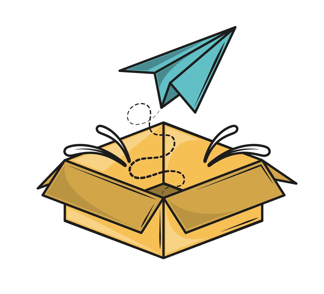 paper plane coming out box vector