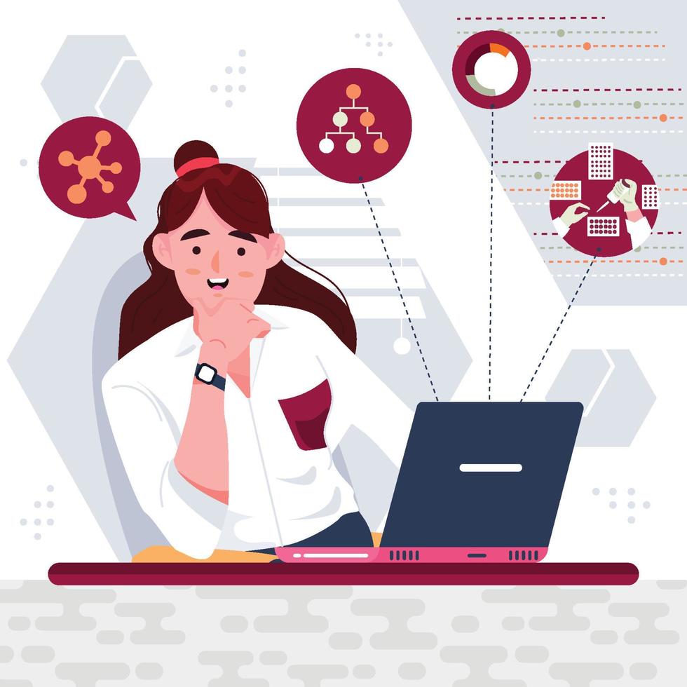 Scientist Woman Think Science Technology Concept vector