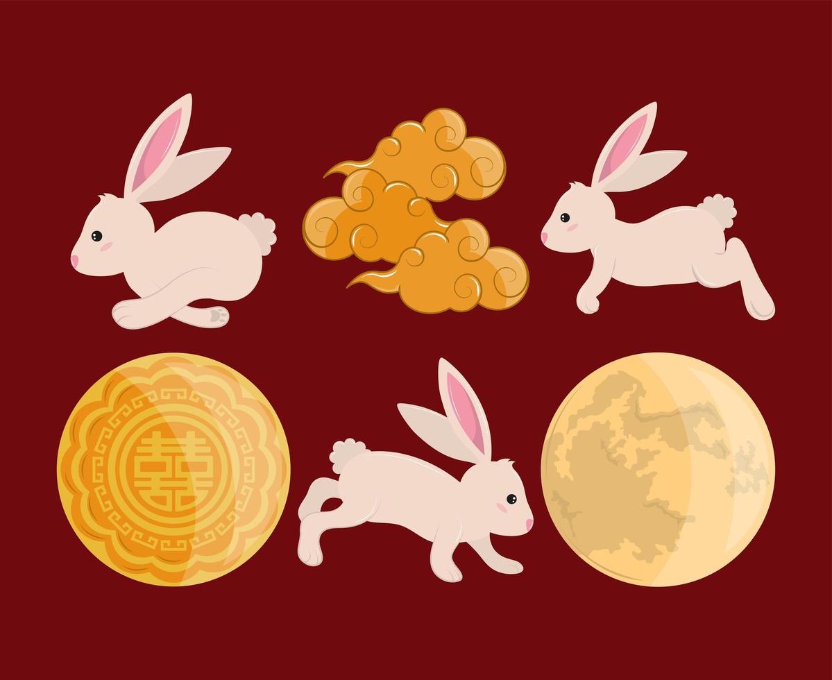 rabbits and moons mid autumn vector