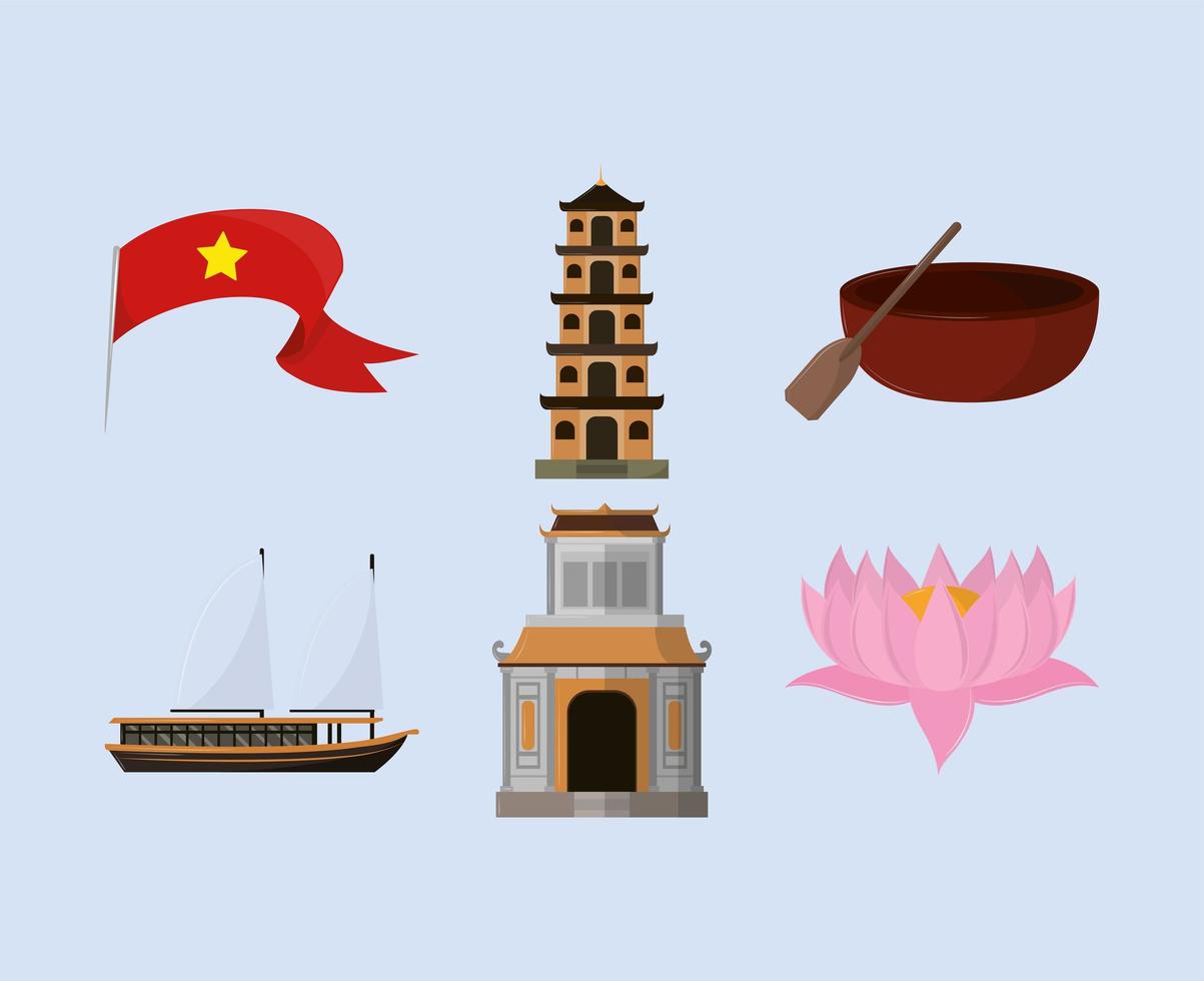 iconos de la cultura de vietnam vector