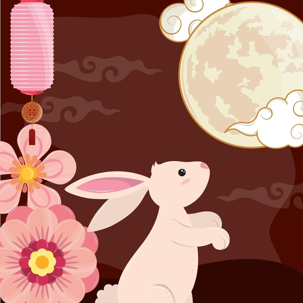 moon lanterns and rabbit vector