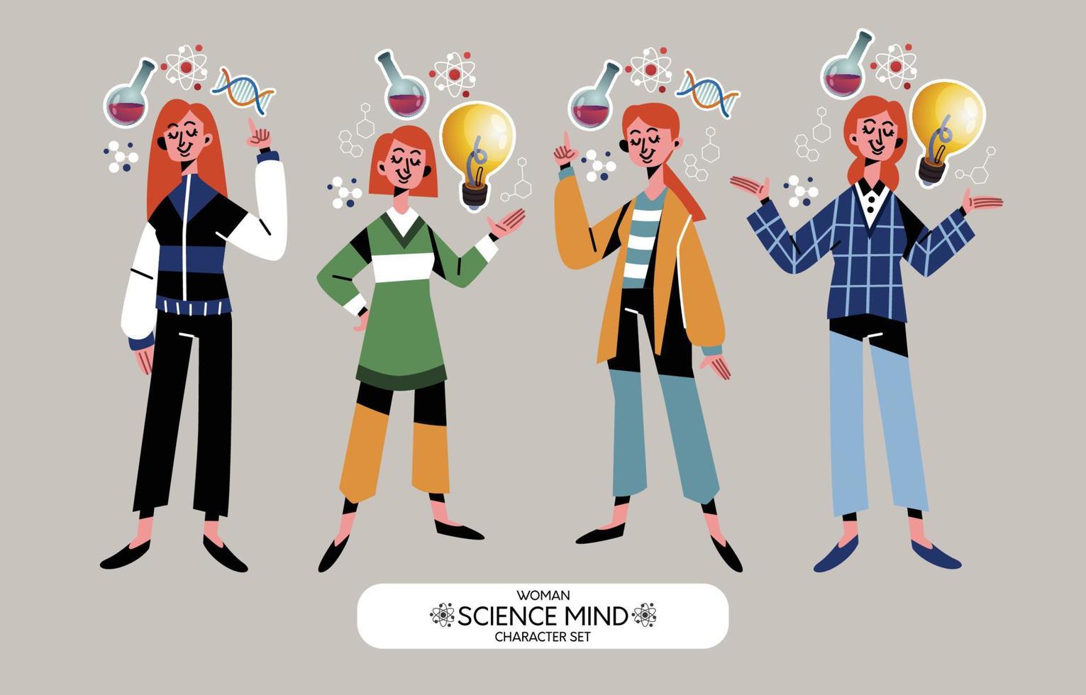 Woman Science Mind Character Set vector