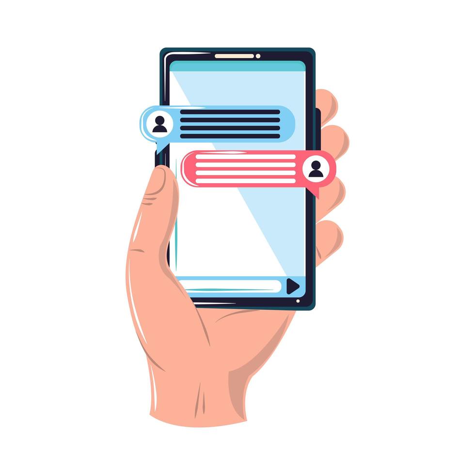 hand with messages in phone vector