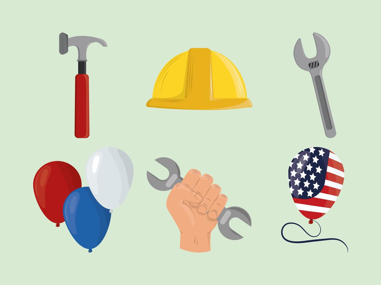 labor day tools with balloons vector