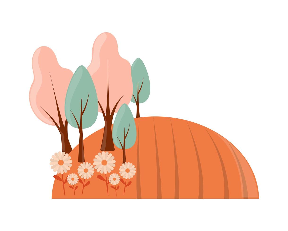 hill trees and flowers vector