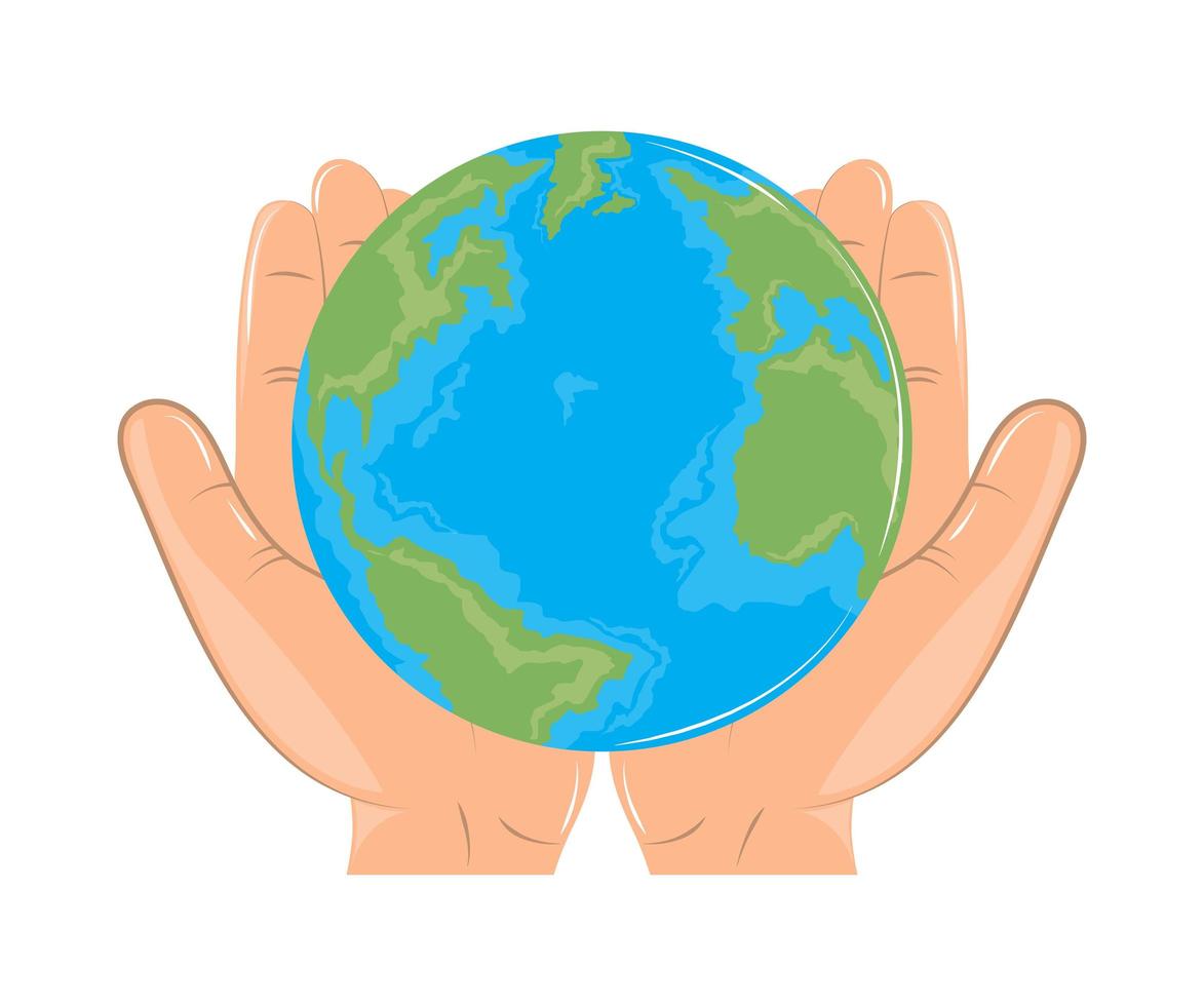hands holds world map vector
