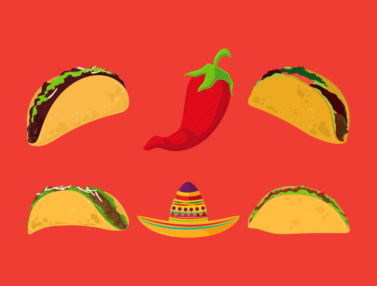 mexican taco icons vector