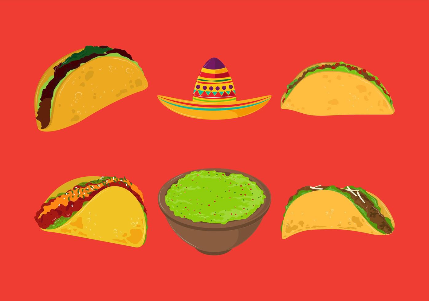 taco guacamole and hat vector