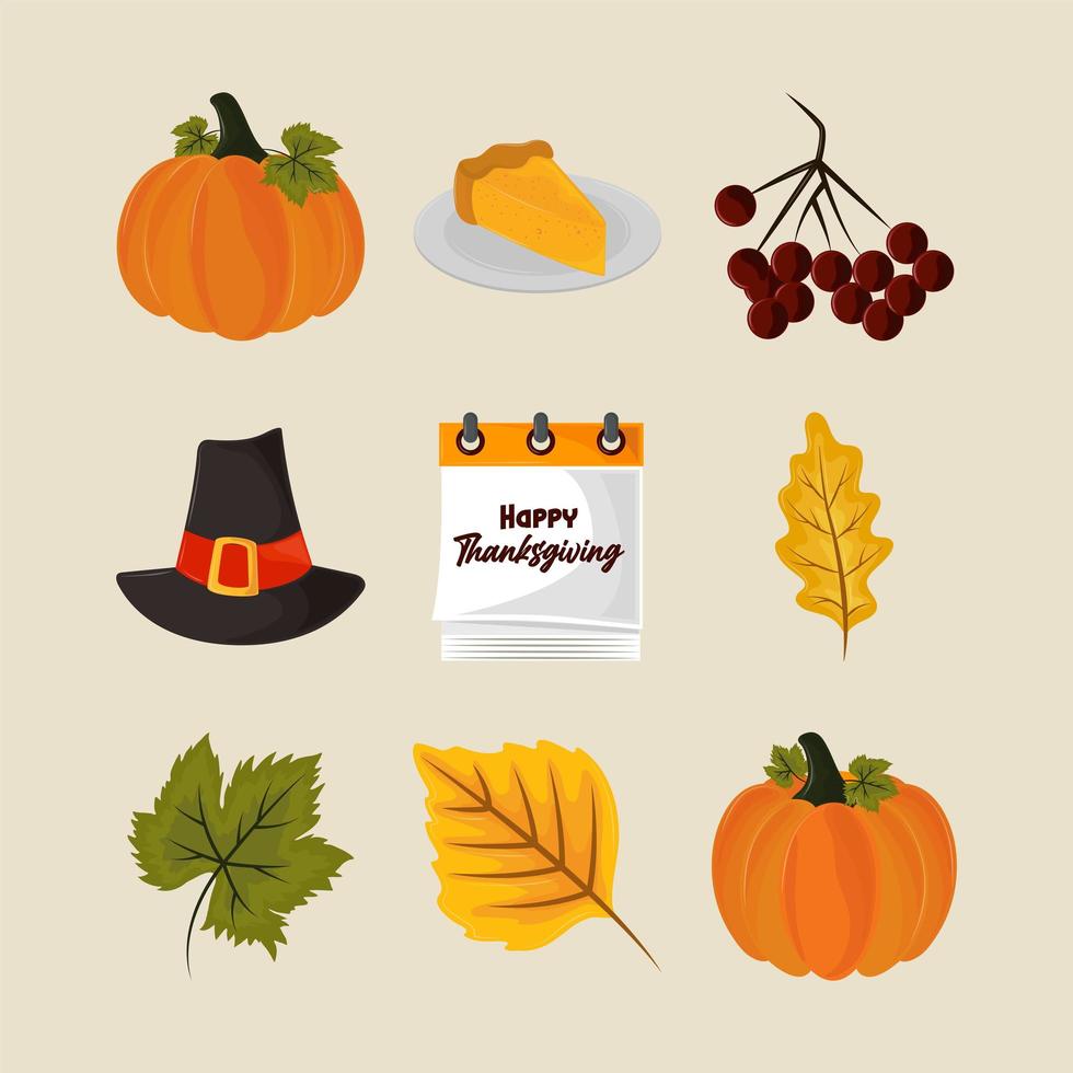 thanksgiving icons collection vector