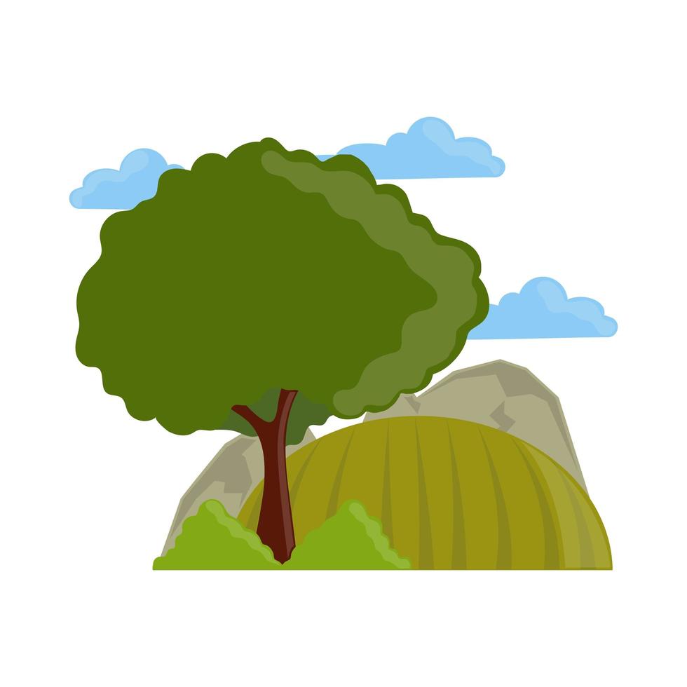 green tree hill and sky vector