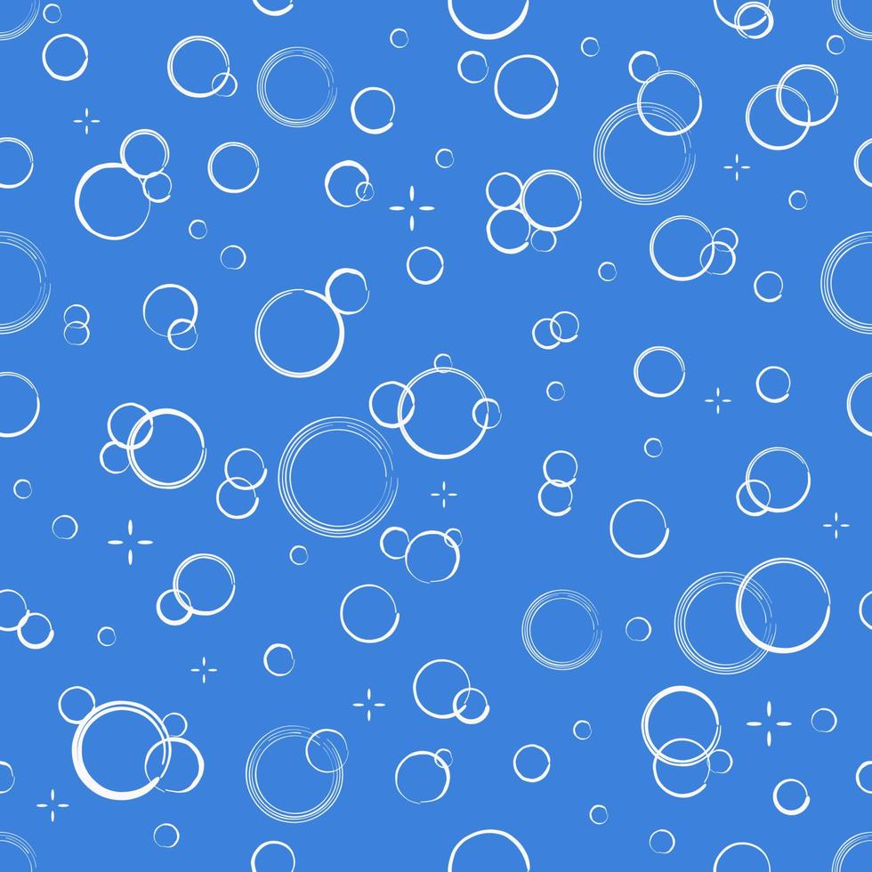 Cartoon soap bubbles seamless pattern. Effervescent oxygen bubbles, bath suds, fizzy soda or drink. Hand drawn vector illustration