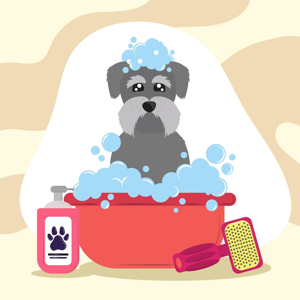 cartoon dog having a bath vector