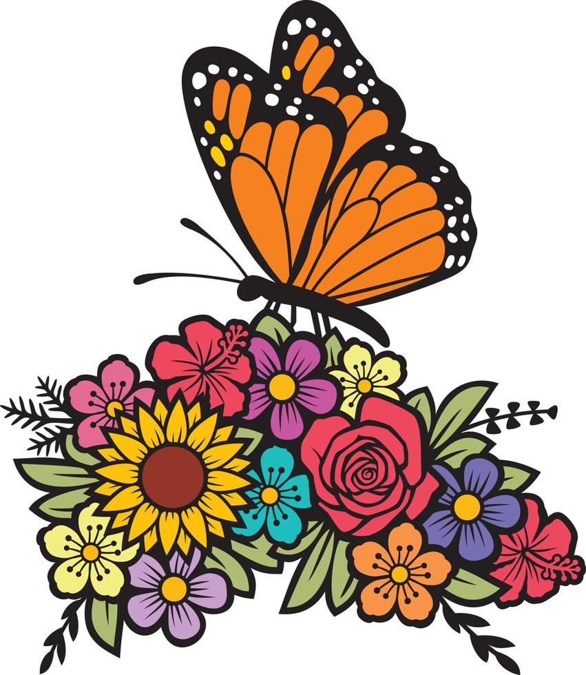 Butterfly and Flowers Color vector