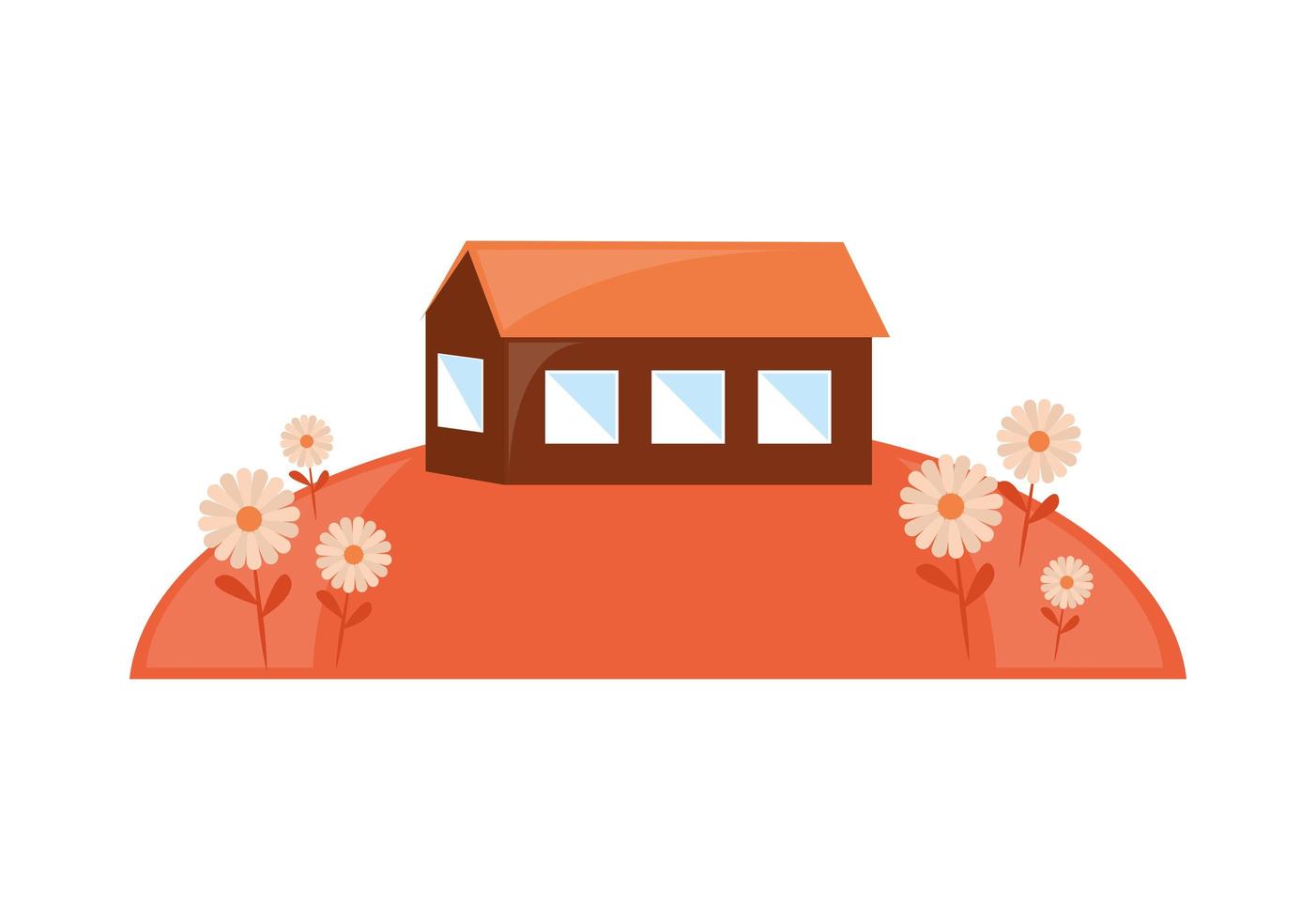 landscape house and flowers vector