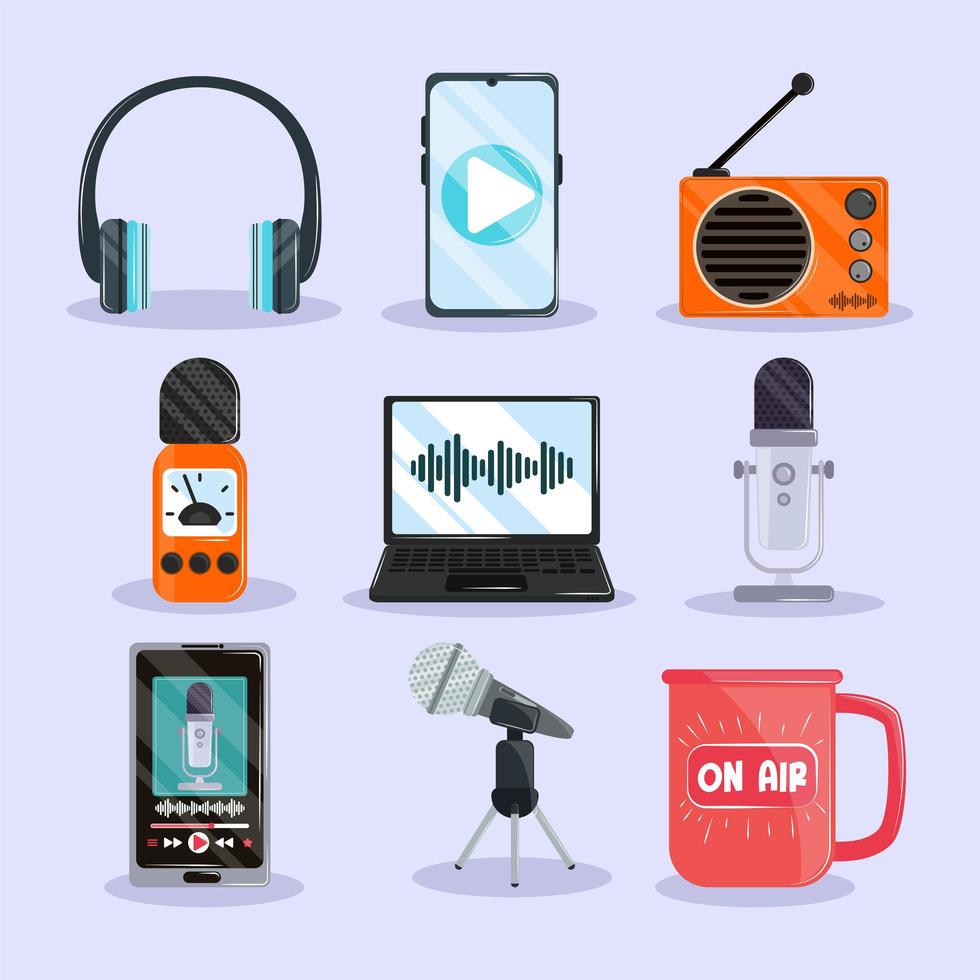 set of podcast show vector