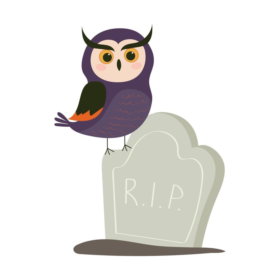 Owl sits on a gravestone. Halloween concept. vector