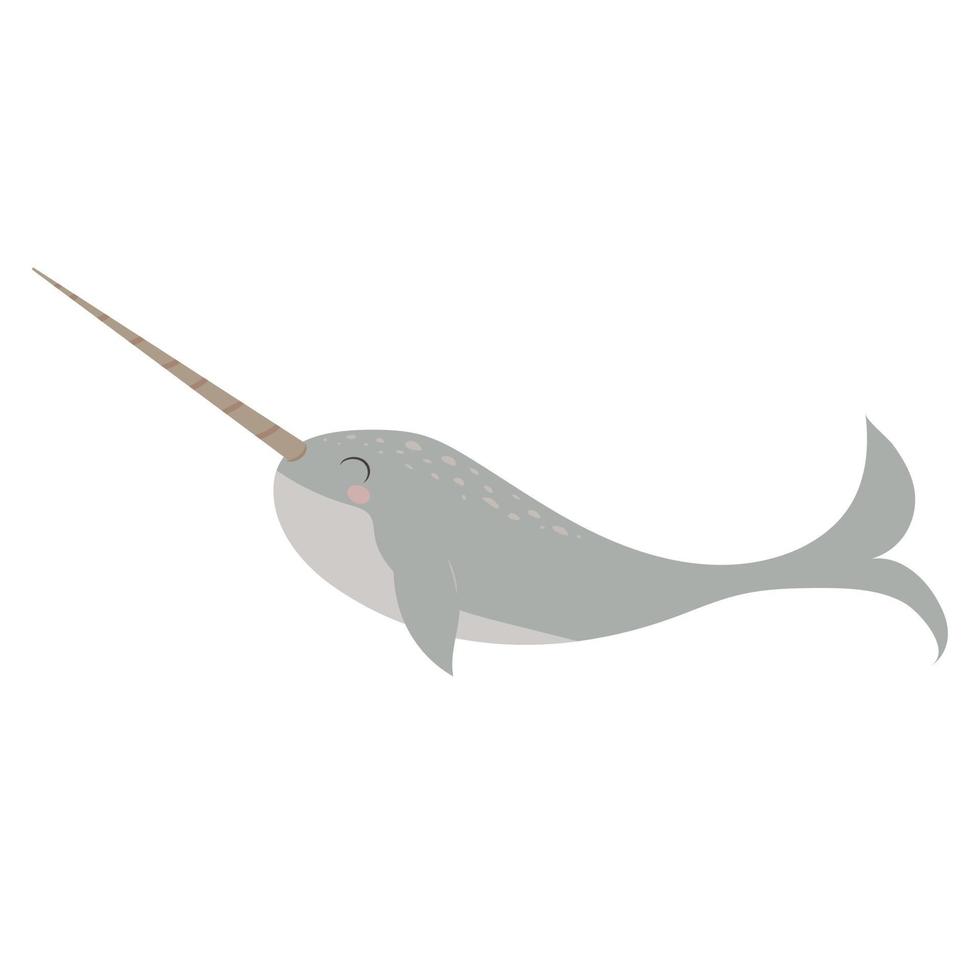 Cute narwhal, vector childish illustration in flat style. For poster, greeting card and baby design.