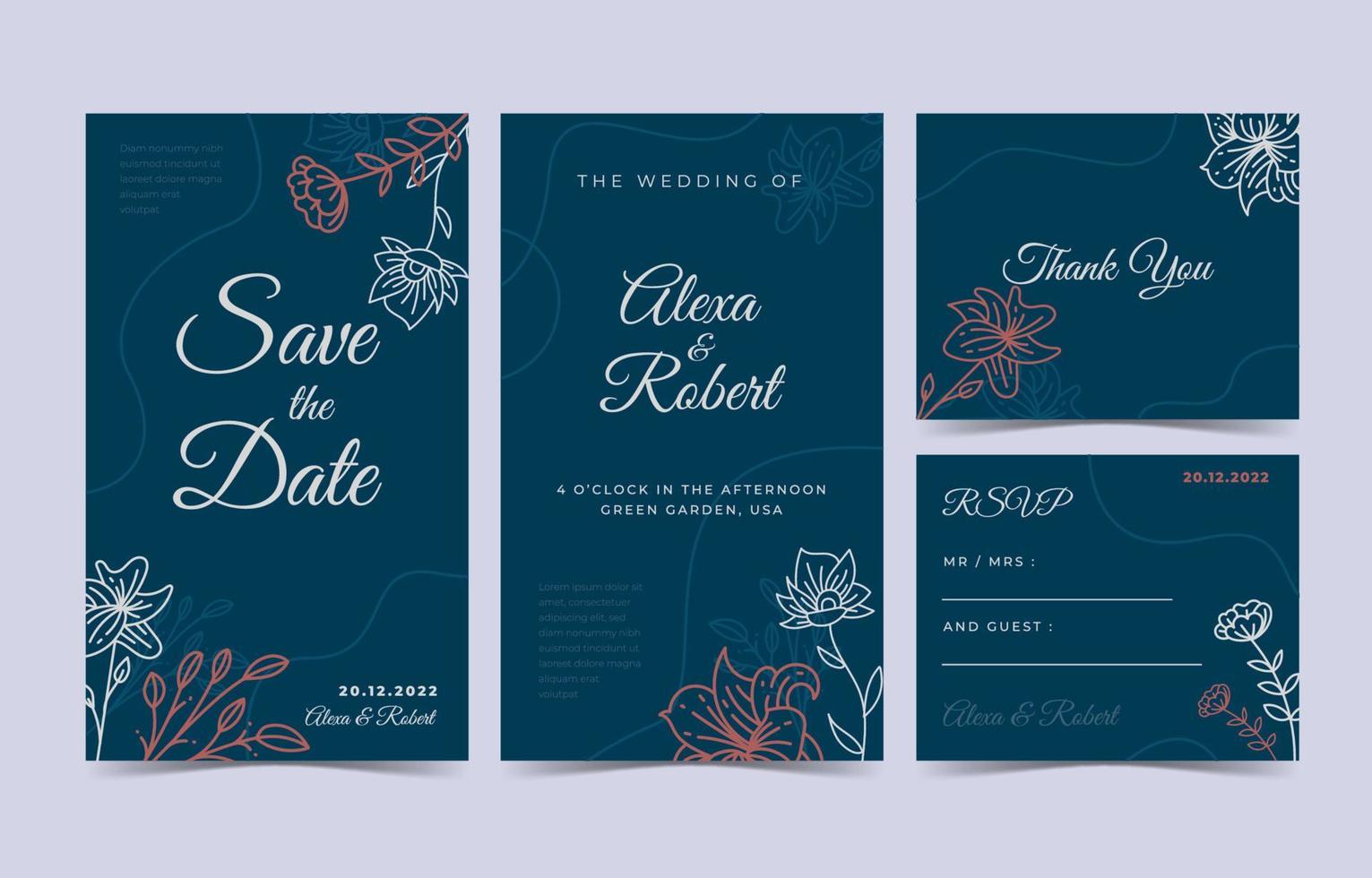 Wedding Invitation Set Template vector