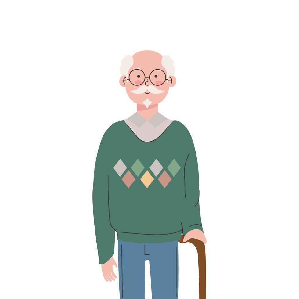 old man with walking stick vector