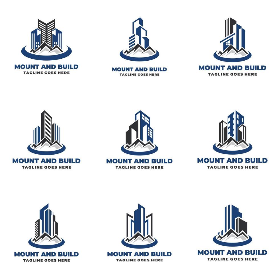 Mountains and Buildings logo design real estate set vector icon illustration design