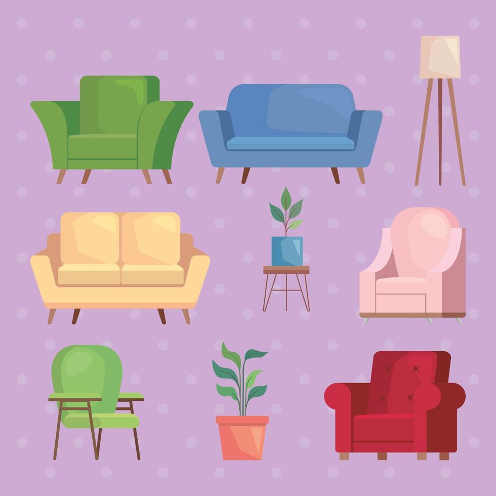 six sofas and furniture vector