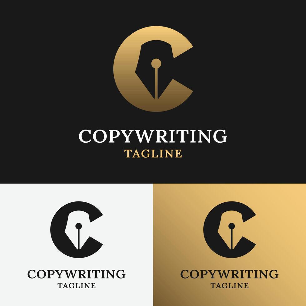 Letter Initial C Pen Copywriting Negative Space Logo Design Template vector