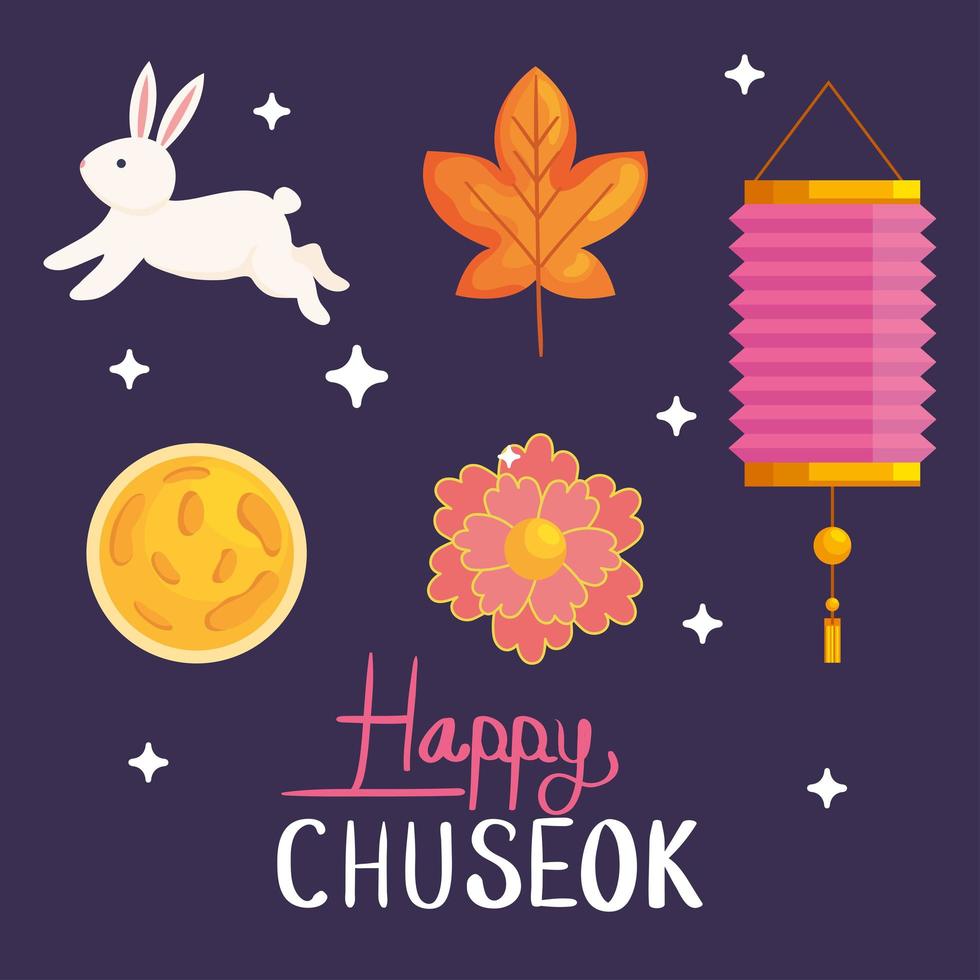 feliz conjunto de símbolos de chuseok vector