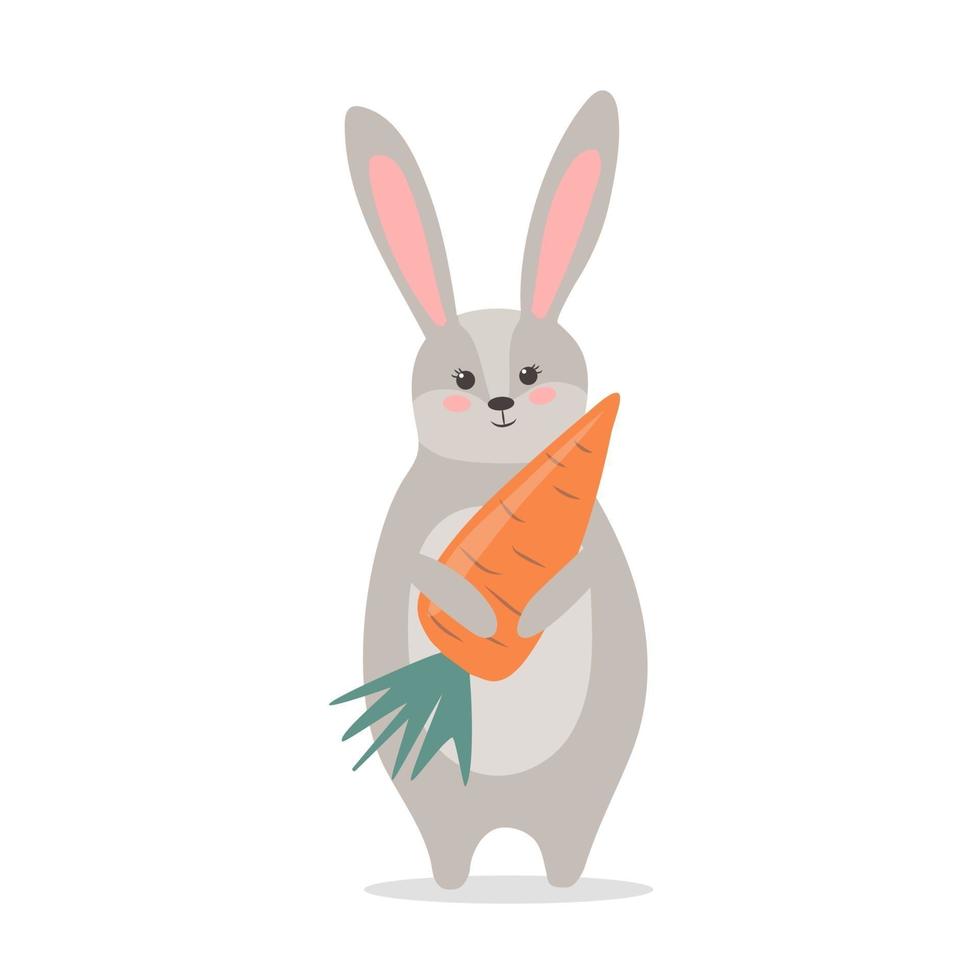 Cute rabbit, vector childish illustration in flat style. For poster, greeting card and baby design.