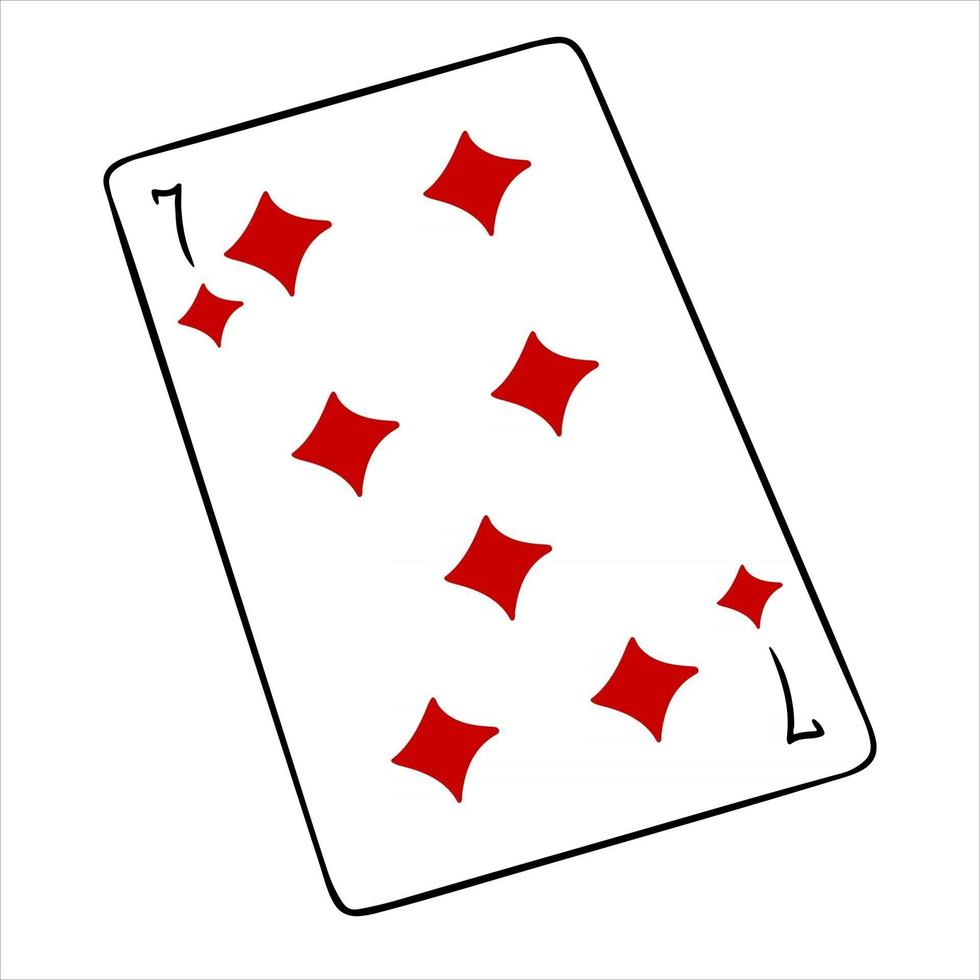 juego. carta de juego. casino, suerte, suerte. siete de panderetas. vector