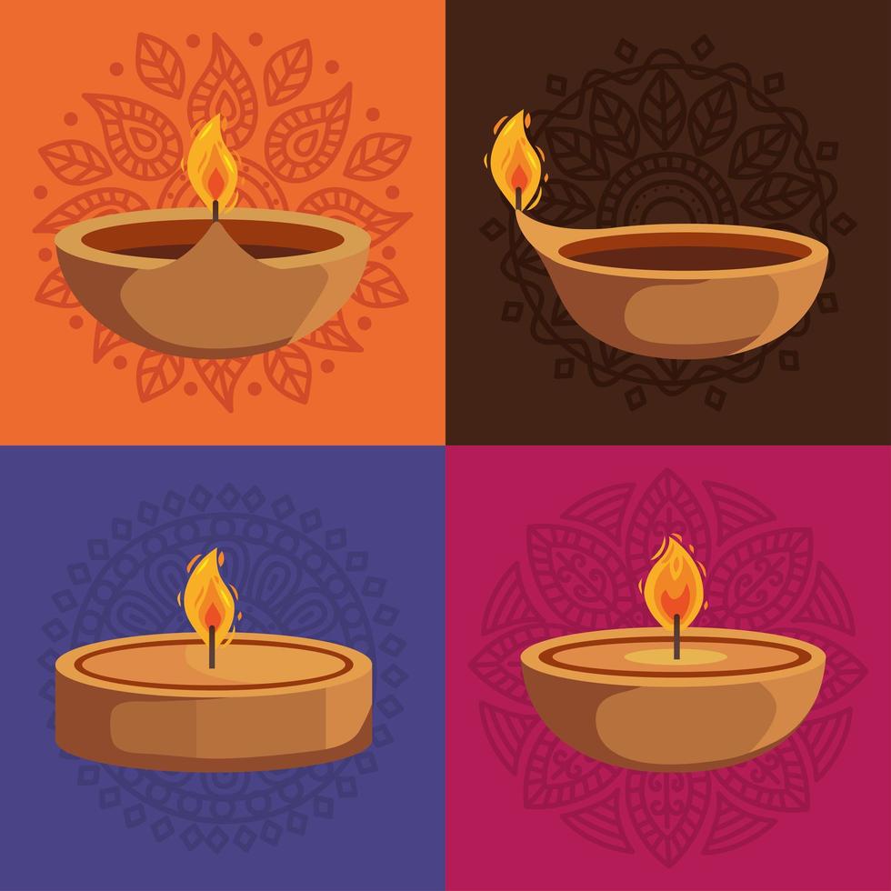 diwali four candles icons vector