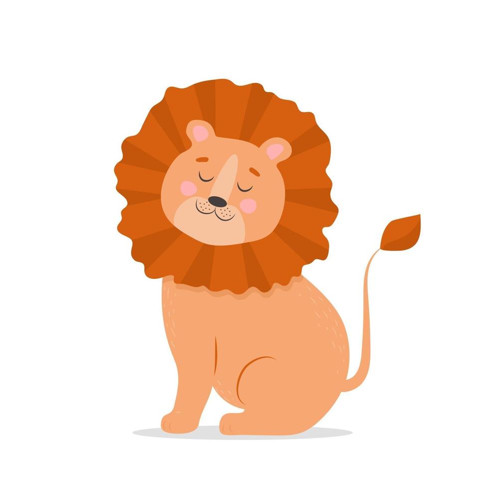 Cute lion, vector childish illustration in flat style. For poster, greeting card and baby design.