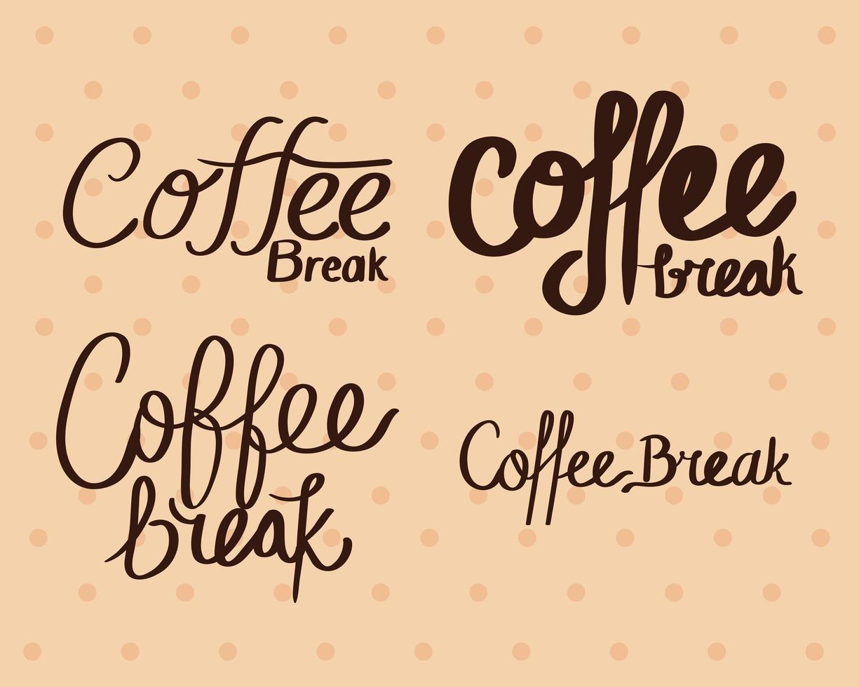 icons with coffee break lettering vector