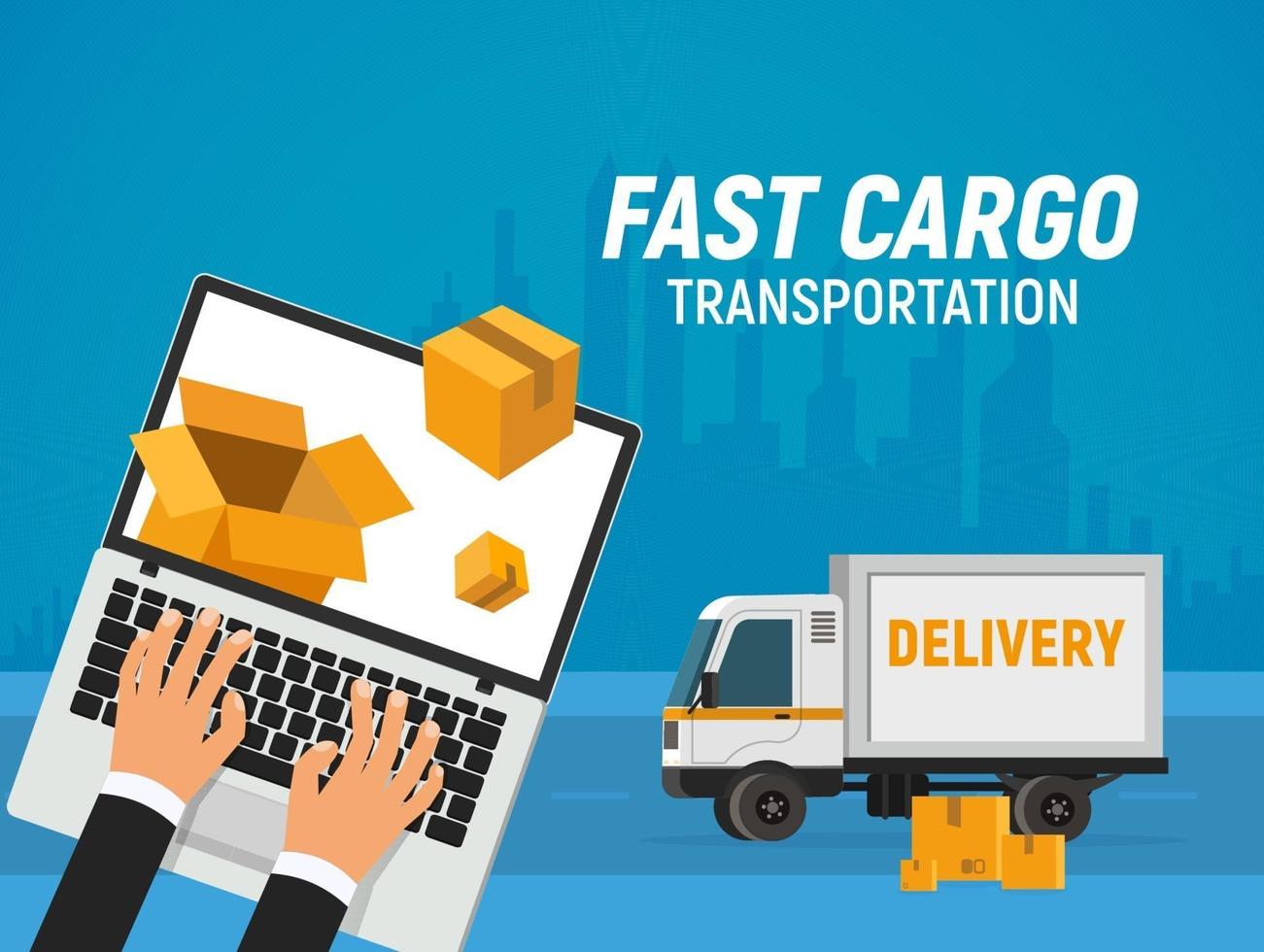 Online delivery service. Fast transportation of goods vector illustration. Mobile web app of express deliver