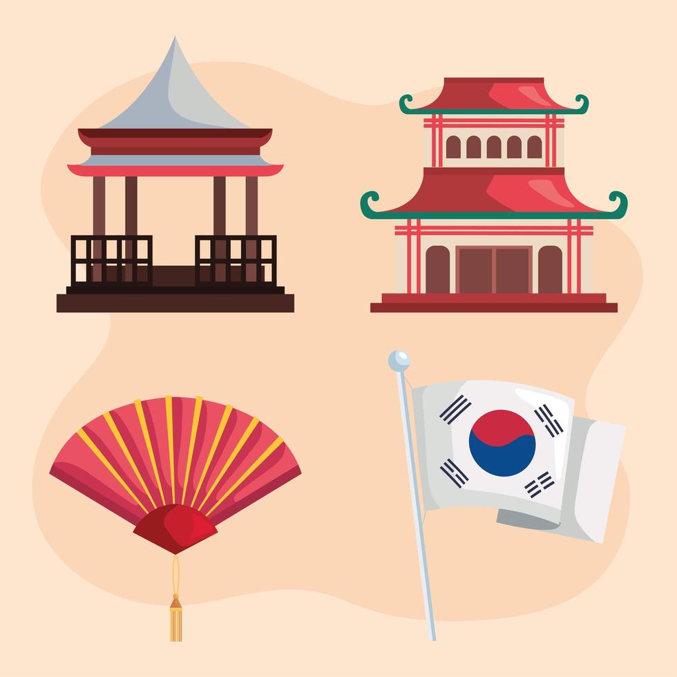four korea culture icons vector