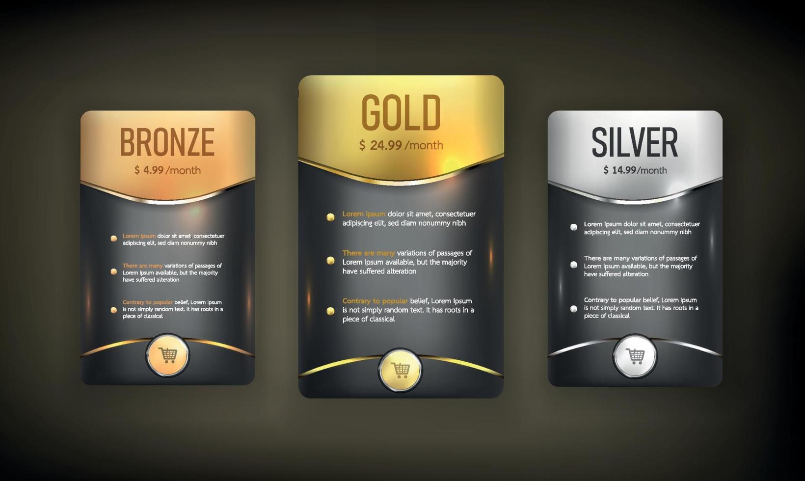 Button web price table pack on background color black vector