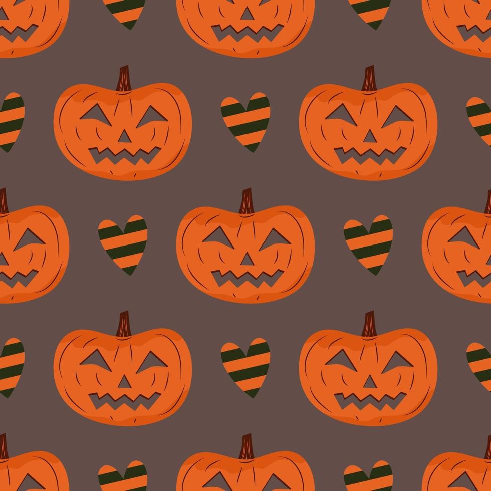 Halloween seamless pattern, with pumpkin and hearts vector