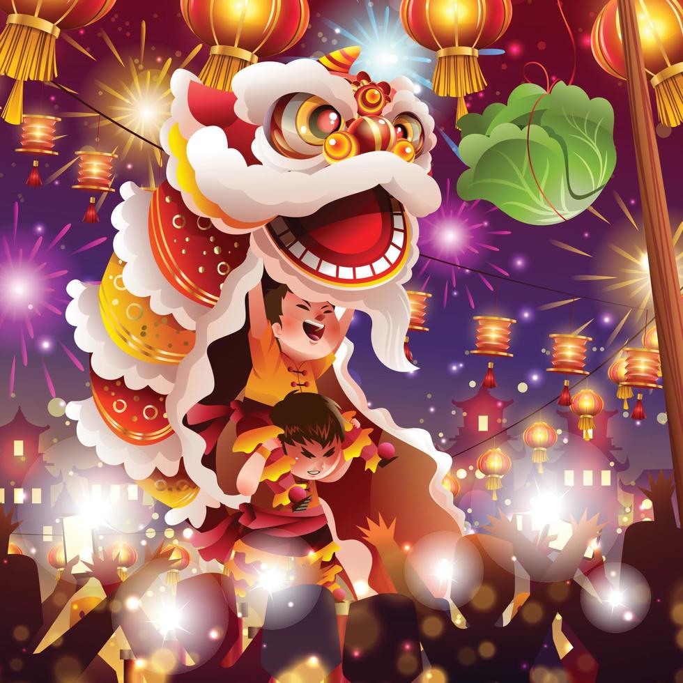 Happy Chinese New Year with Lion Dance Concept vector