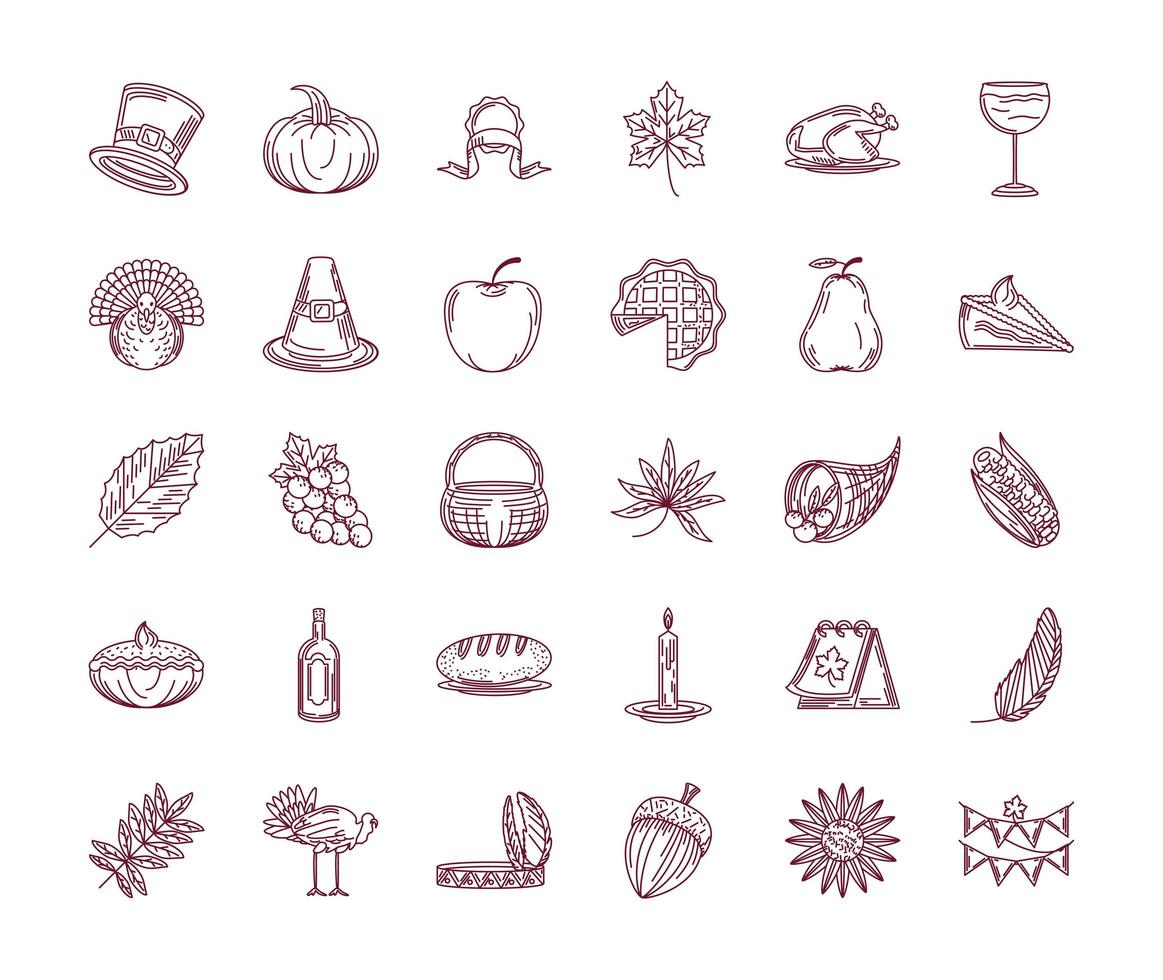 set of thanksgiving day vector