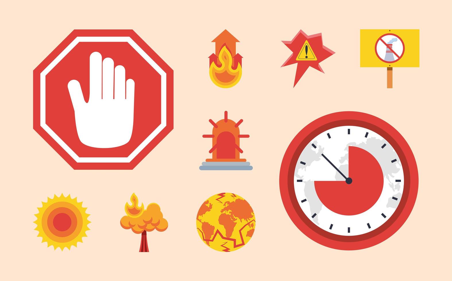 global warming alert, icons vector