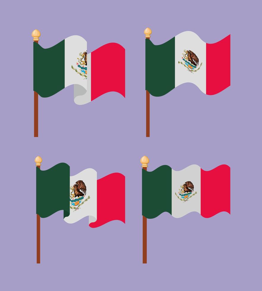 four mexican flags vector