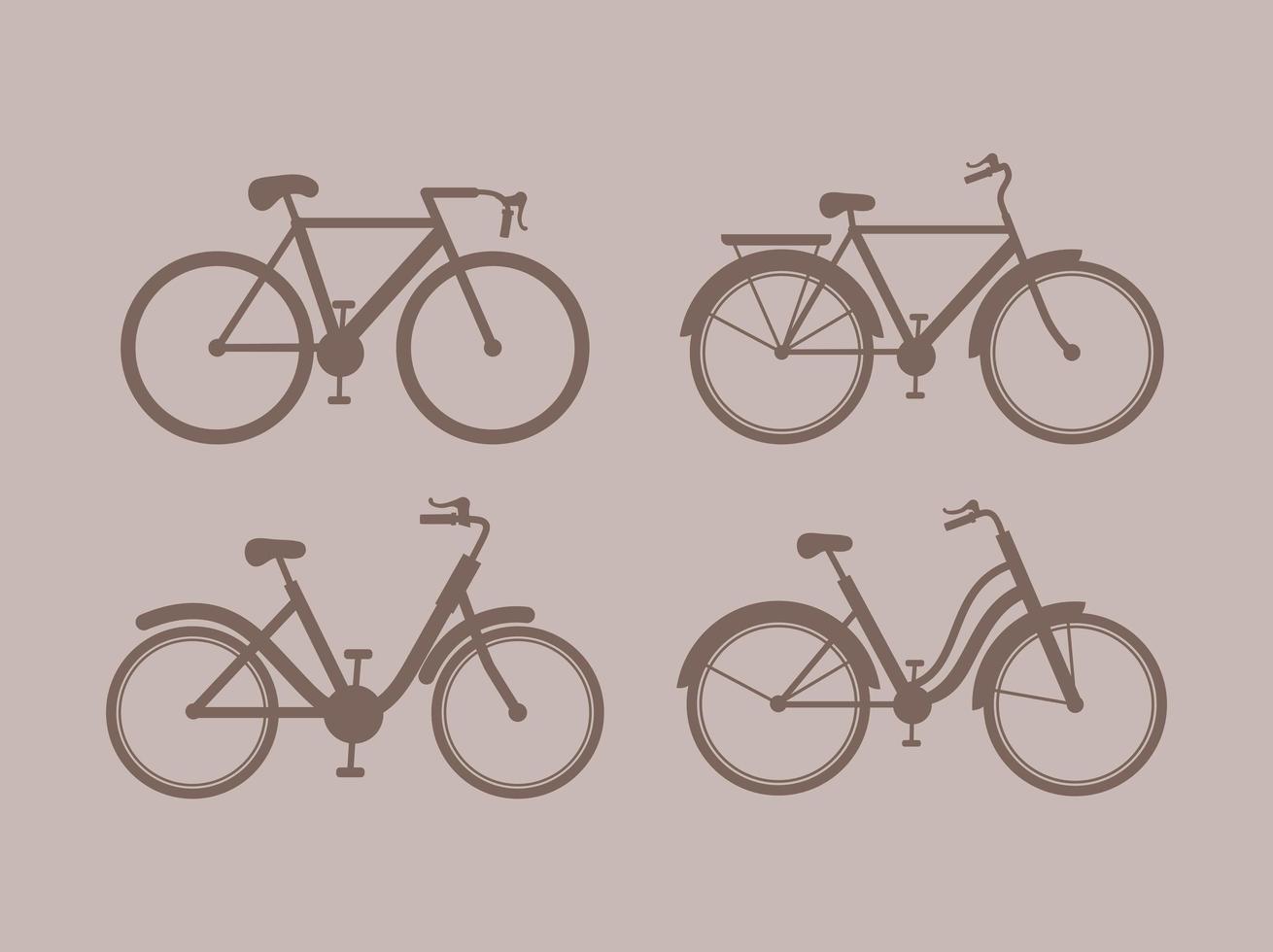 cuatro lindas siluetas de bicicletas vector