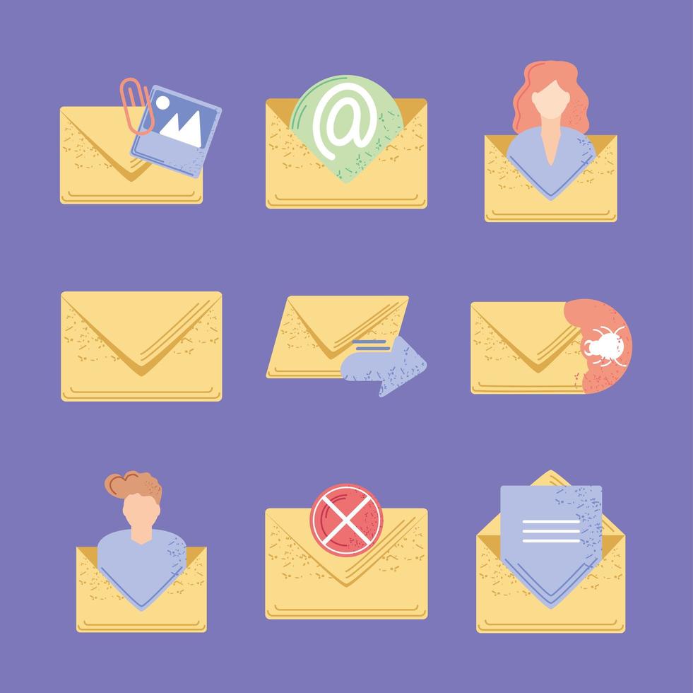 envelope messages icons vector