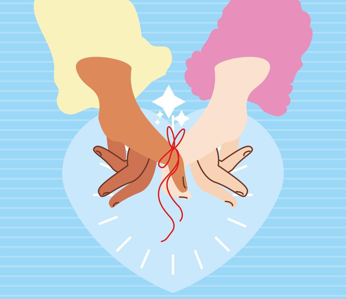 red thread of fate, the hands of lovers vector